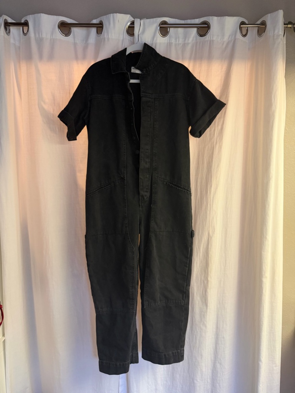 Free People Black Short Sleeve Cropped Jumpsuit